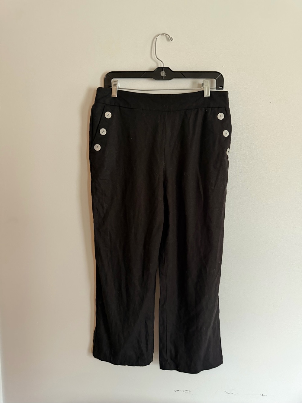 Joie Black Wide-Leg Pants with Contrast Button Accents